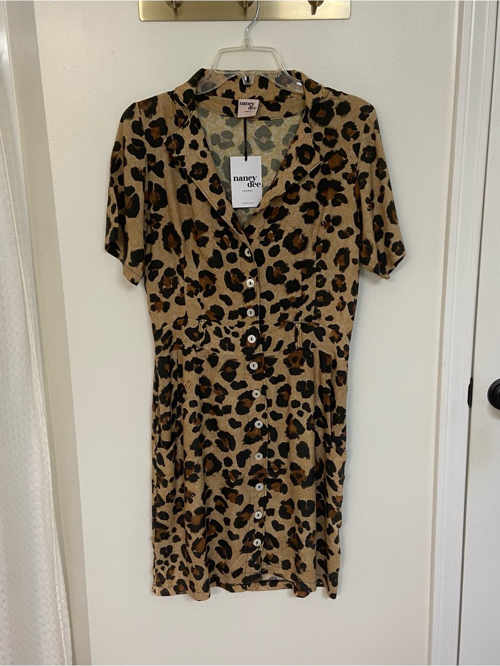 Nancy Dee London Cate Leopard Dress Size 10 NWT Made Britain Upcycled Pockets